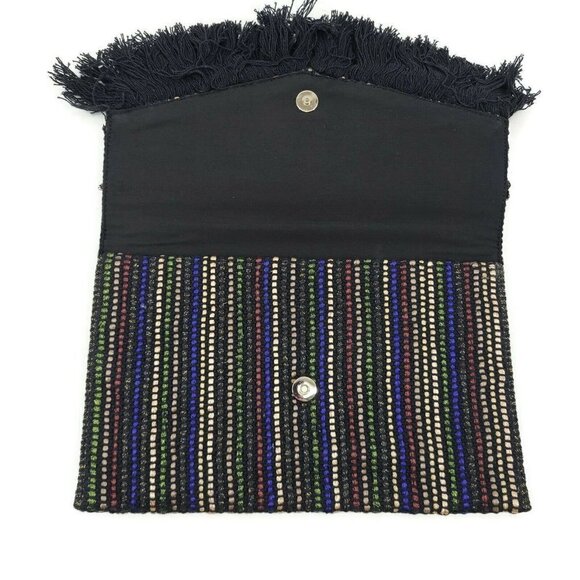 New Stella & Dot Taj Clutch Black Fringe Striped Purse - Picture 2 of 5